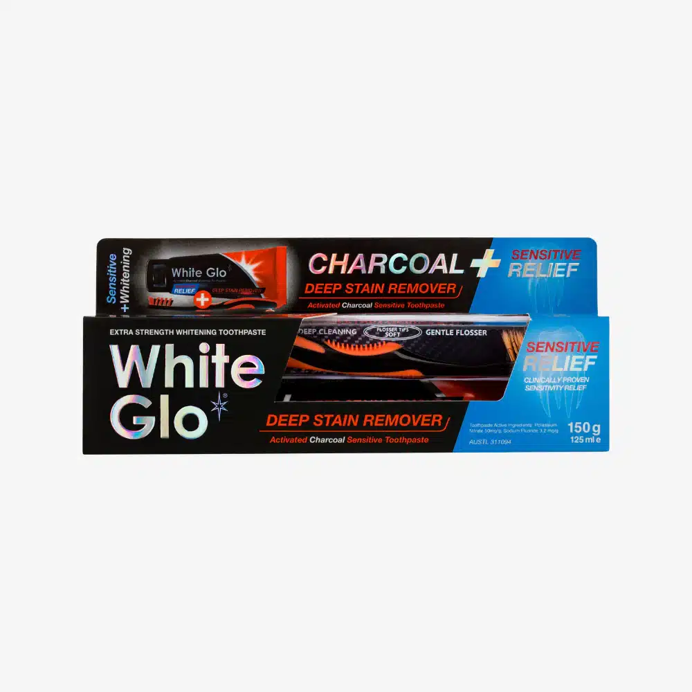 white glo charcoal + baking soda maximum white toothpaste 150g (copy)